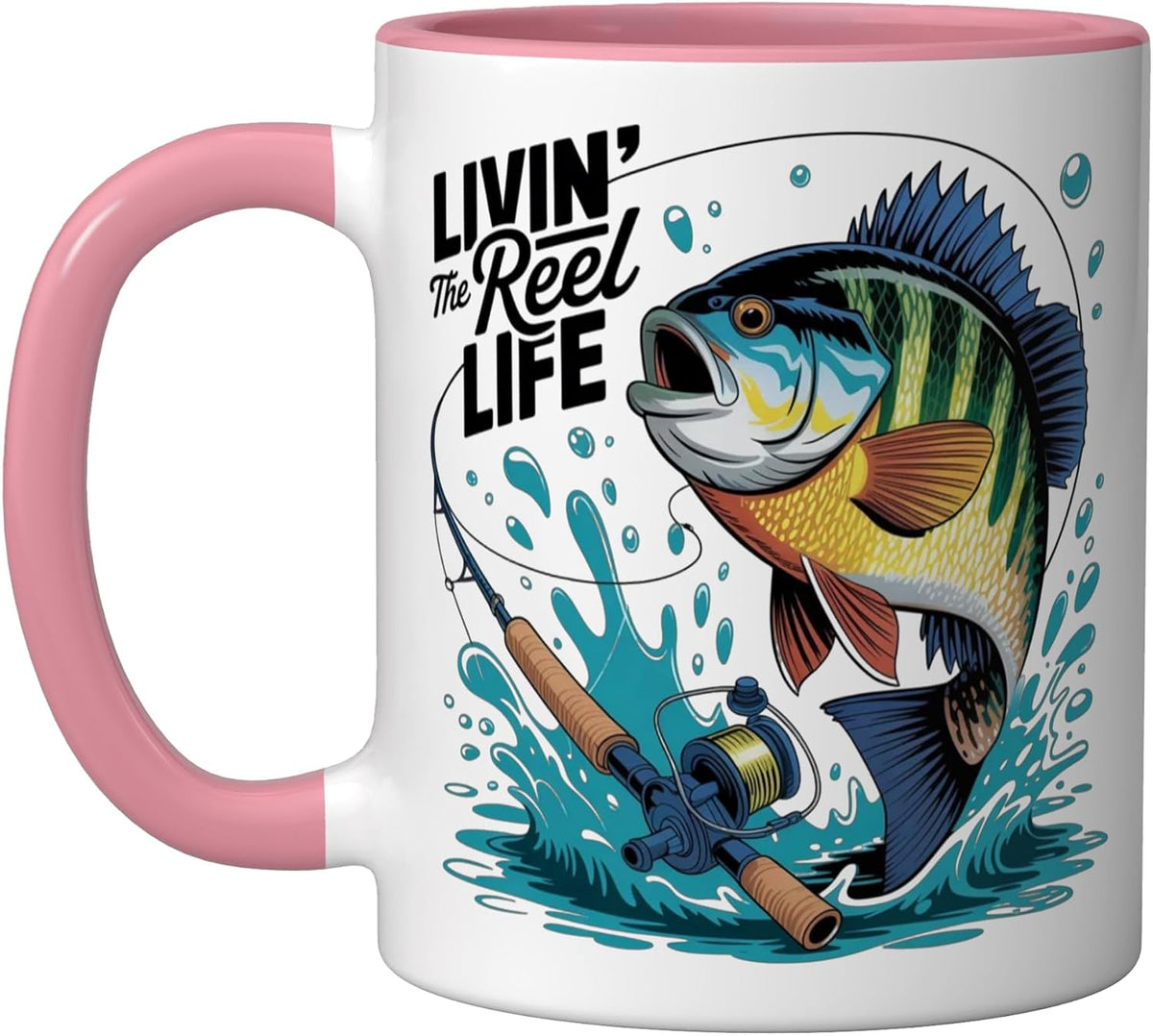 Vibrant Fish Jumping Fishing Rod Outdoor Design Ceramic Mug