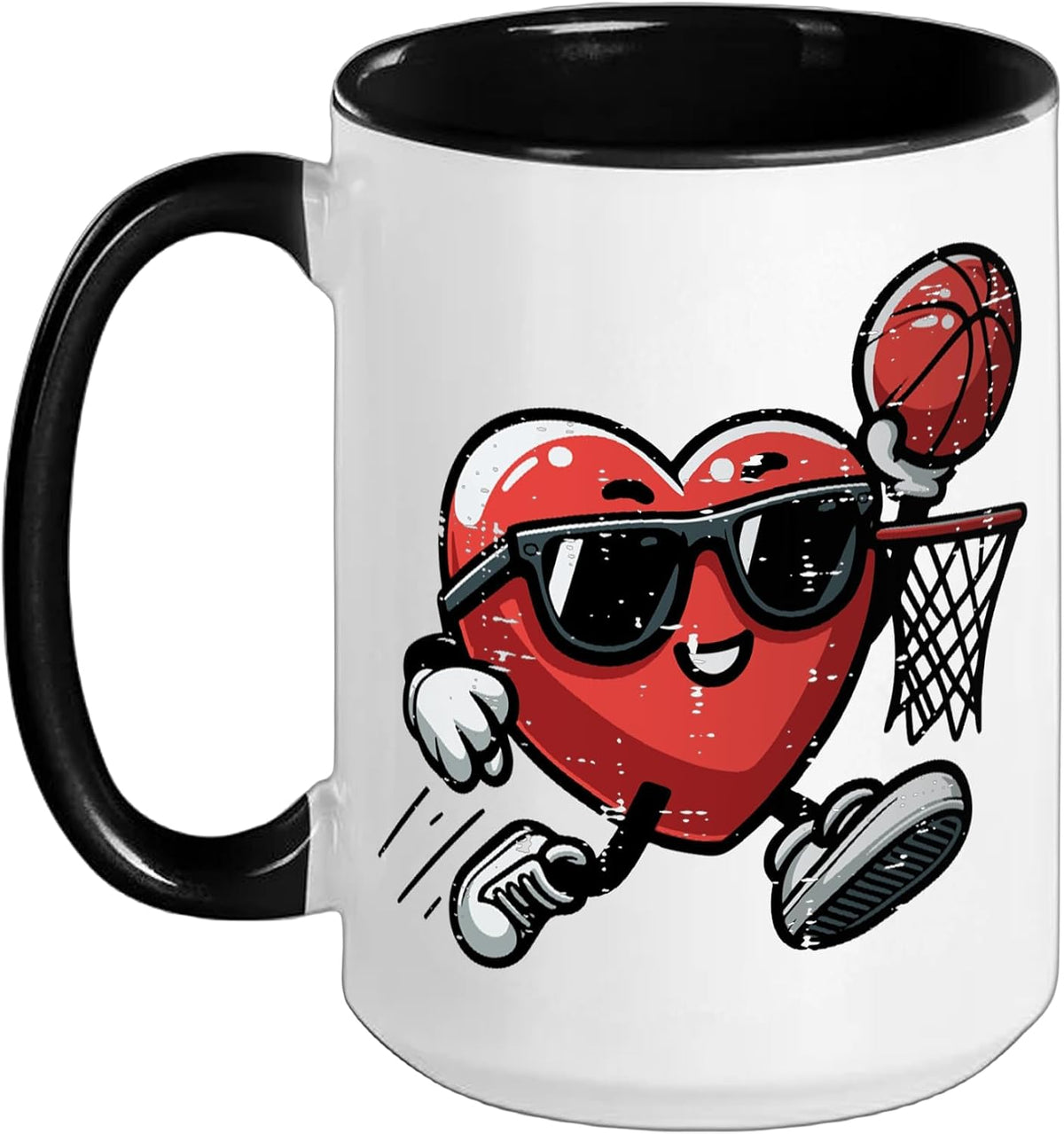 Valentines Day Basketball Heart Sunglasses Boys Kids Men Ceramic Mug