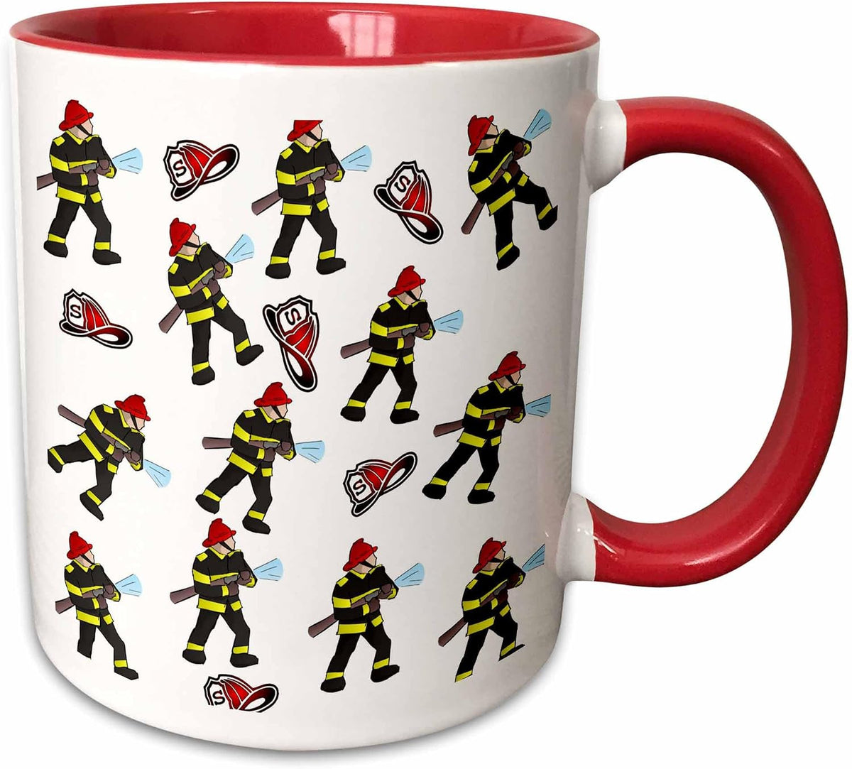 Image Of Firemen And Helmets Pattern Repeat Ceramic Mug