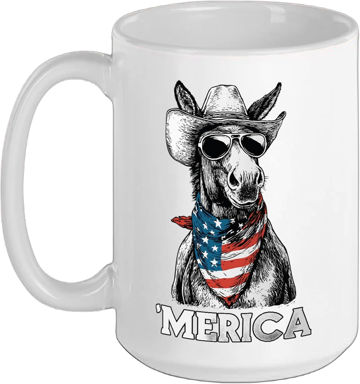 Donkey Cowboy Hat Sunglasses American Flag Merica Ceramic Mug