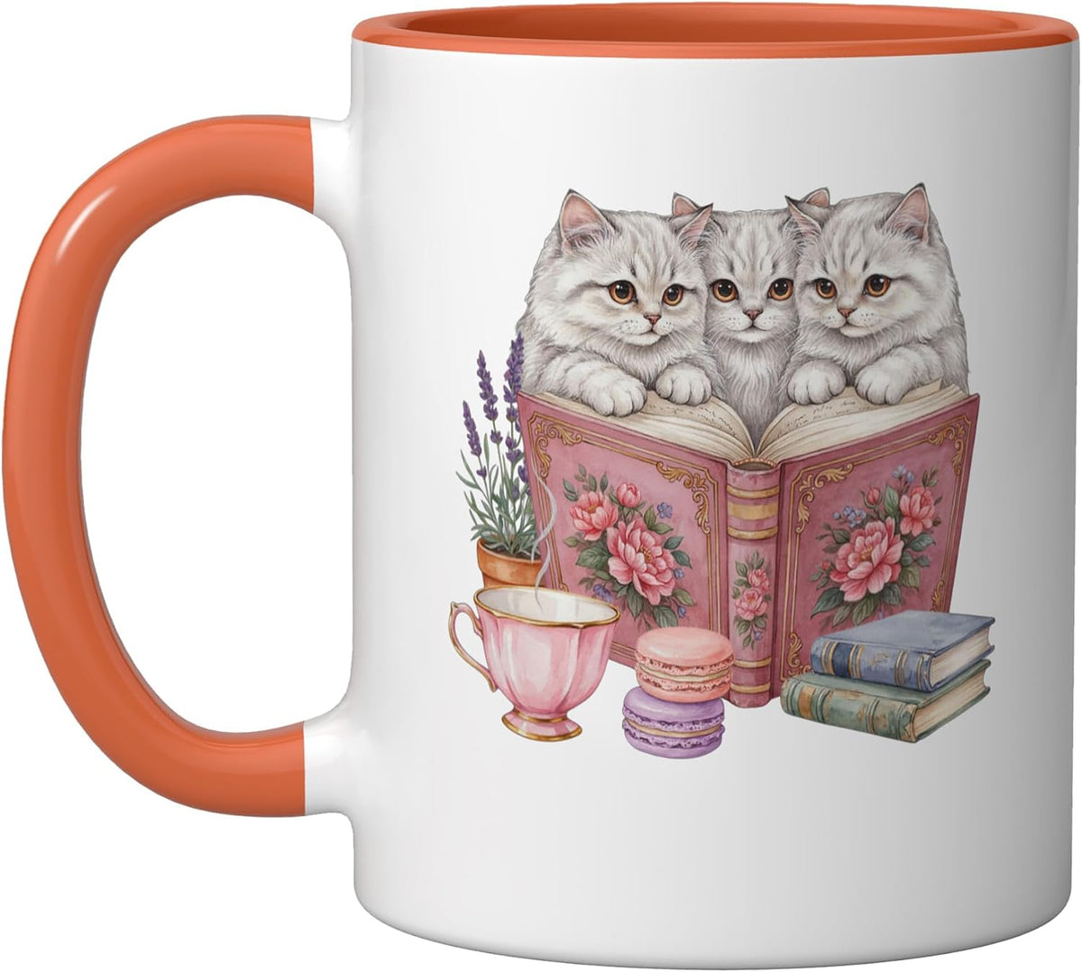 Cats Book Reading Bookworm Persian Cat Funny Coffee Plant Ceramic Mug