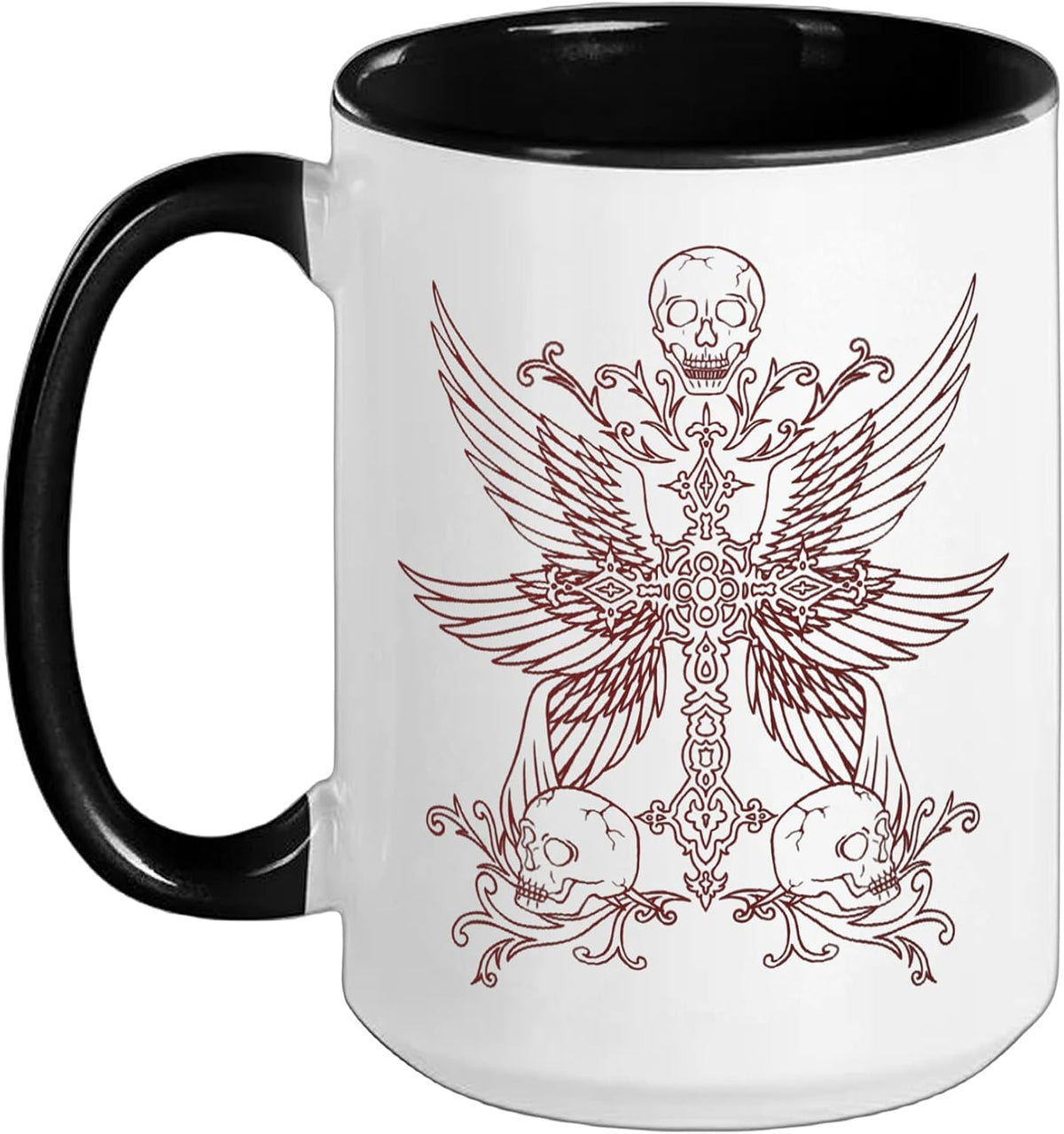 Alt Gothic Cross Skull Biblically Accurate Archangel Wings Ceramic Mug