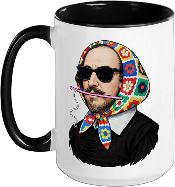 Shakespeare Bard English Literature Granny Square Crochet Ceramic Mug