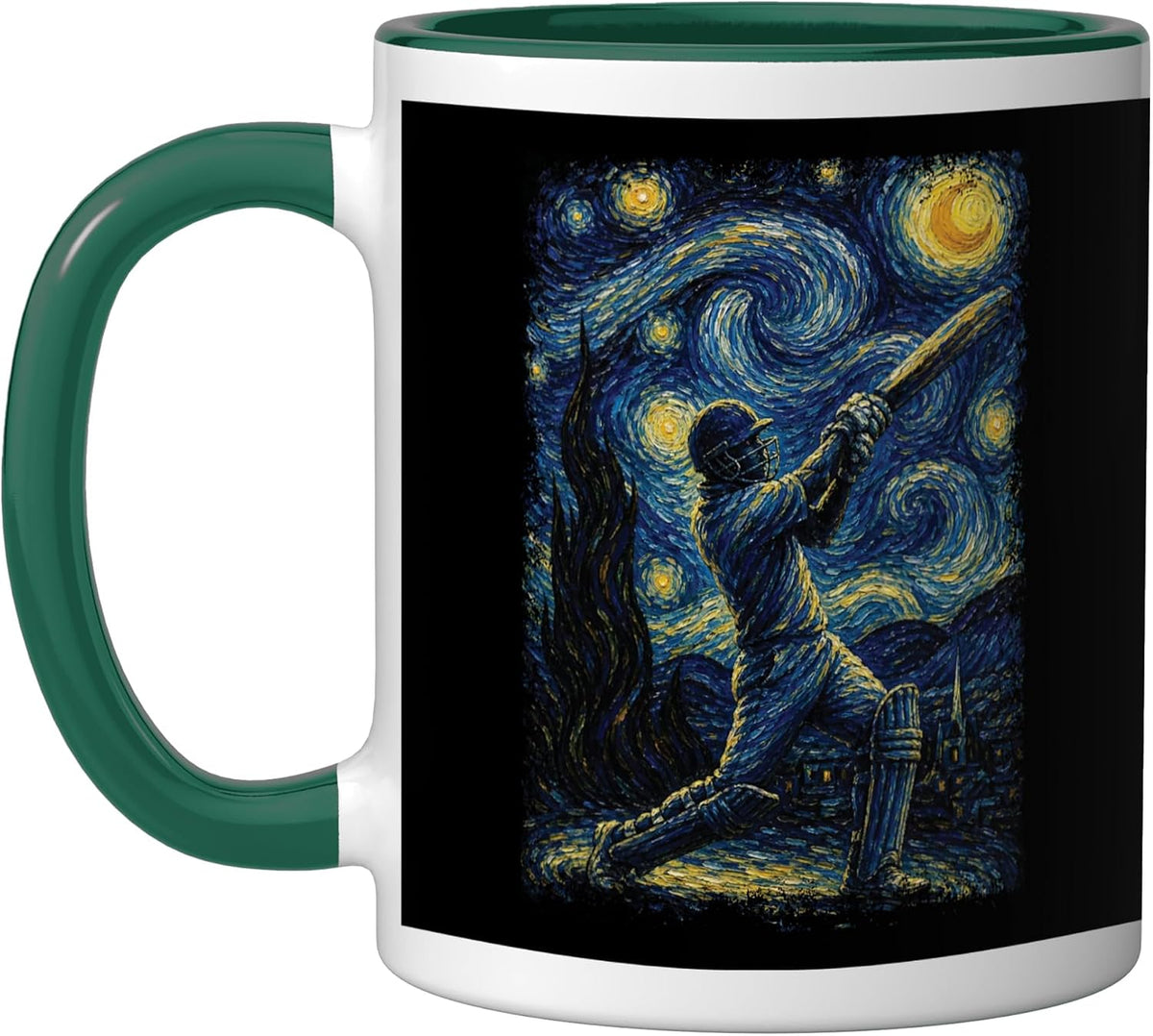 Starry Night Cricket Batsman Van Gogh Style Art Ceramic Mug