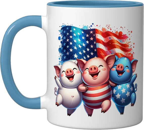 4th Of July Funny Patriotic Pigs Usa Flag Red White Blue Ceramic Mug