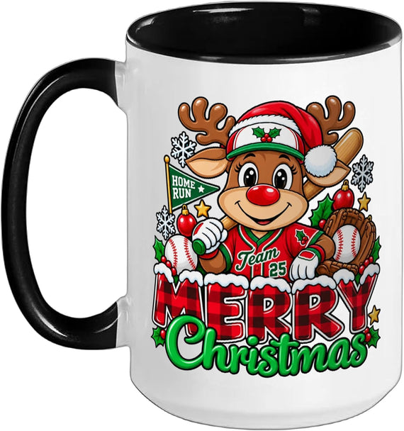 Merry Christmas Reindeer Baseball Player Family Matching Ceramic Mug