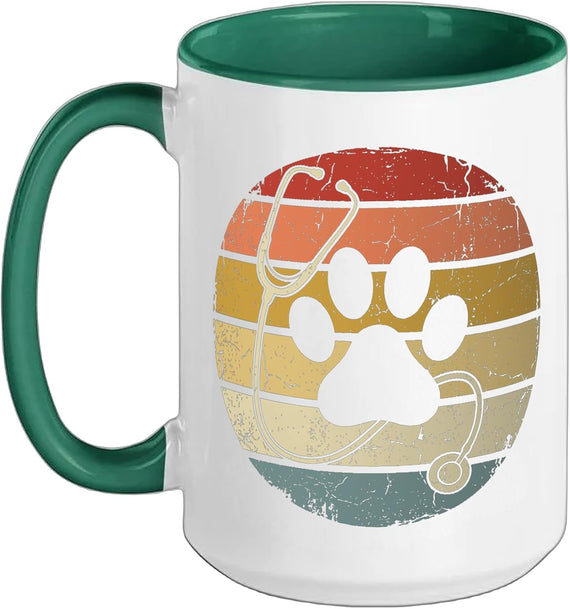 Retro Paw Prints Stethoscope Veterinarian Vet Tech Ceramic Mug