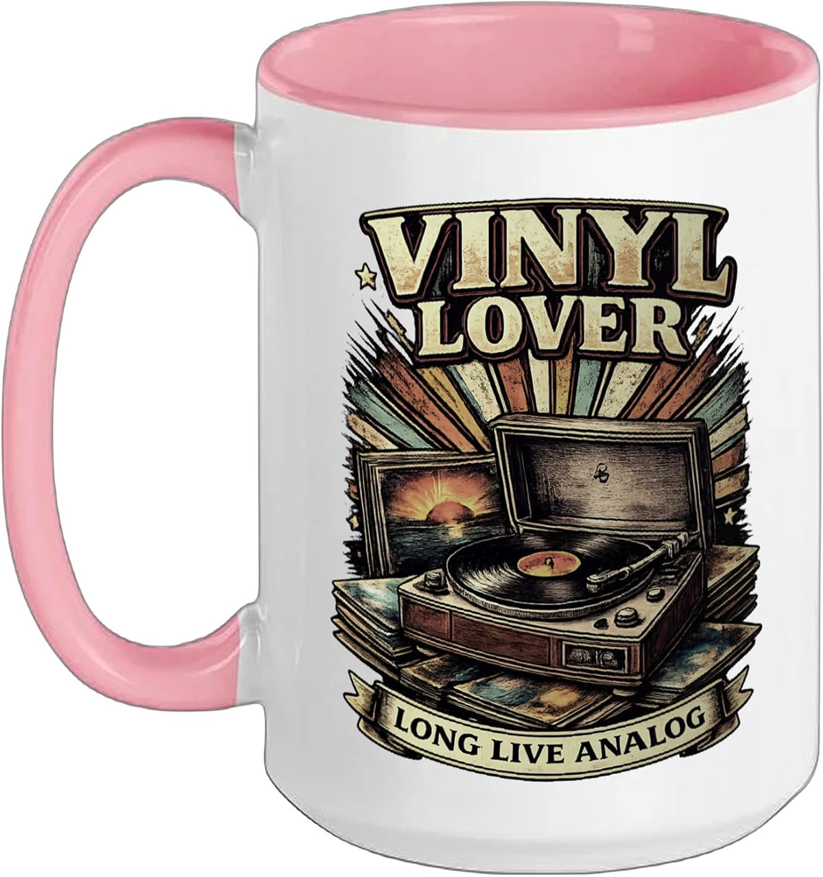 Vintage Turntable Vinyl Lover Retro Music Design Ceramic Mug