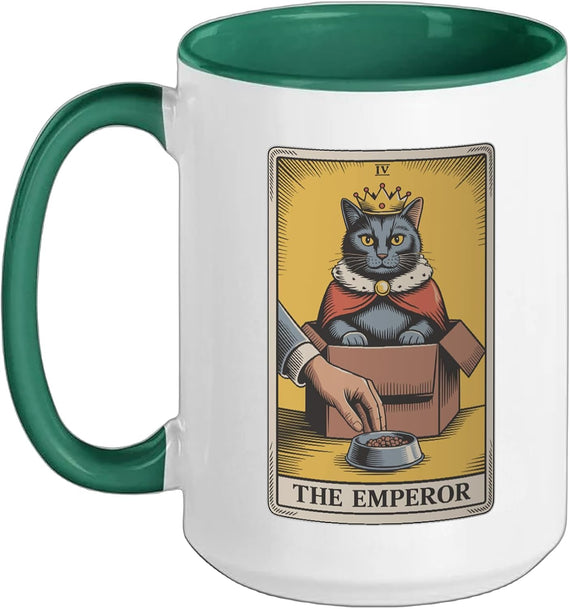 The Emperor Tarot Card Cat In Box Food Bowl Funny Cat Ceramic Mug