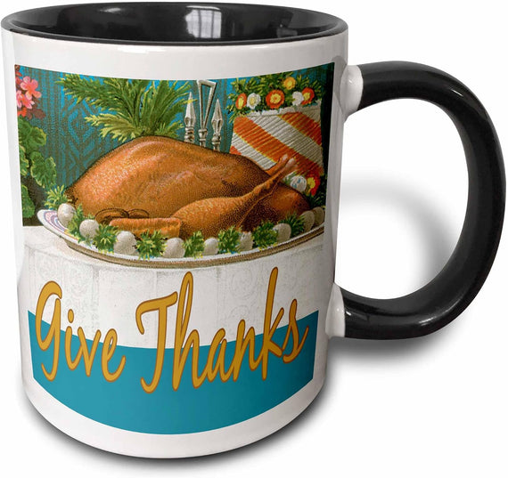 Give Thanks Vintage Turkey Dinner Thanksgiving Ceramic Mug