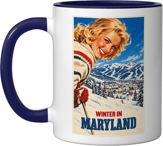 Winter Maryland Ski Poster Dark Ceramic Mug
