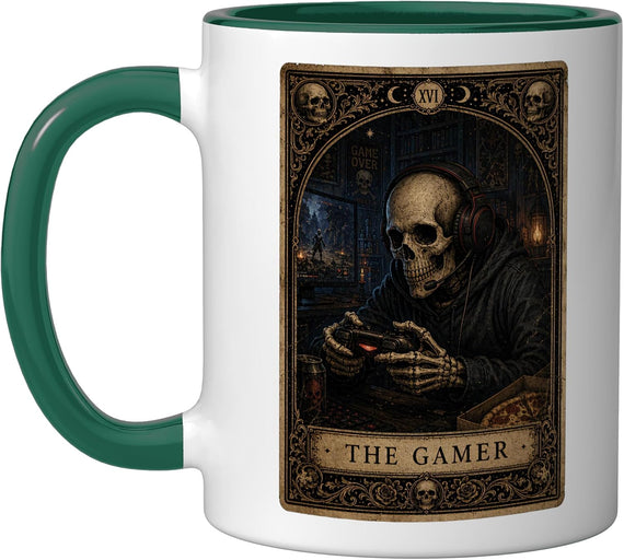 The Gamer Skeleton Vintage Gothic Tarot Card Video Gaming Ceramic Mug
