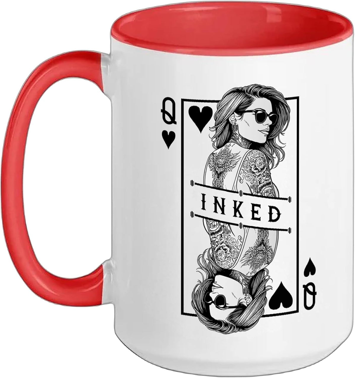 Tattooed Queen Of Hearts Funny Inked Girl Tattoo Card Ceramic Mug