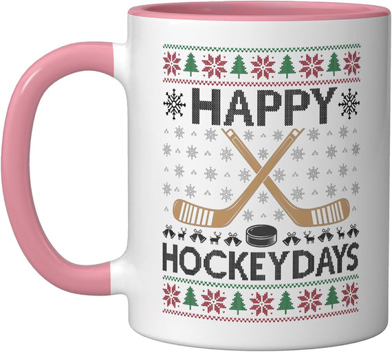 Happy Hockey Days Ugly Christmas Funny Ice Hockey Ceramic Mug
