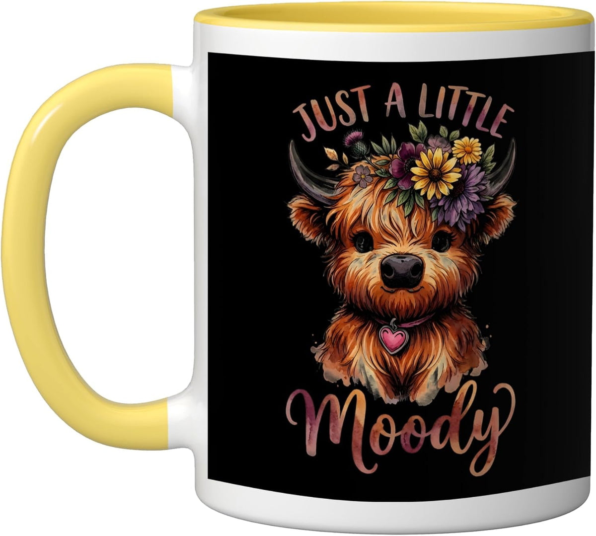 Highland Cow Just A-Little Moody - Farm Animals Flower Ceramic Mug