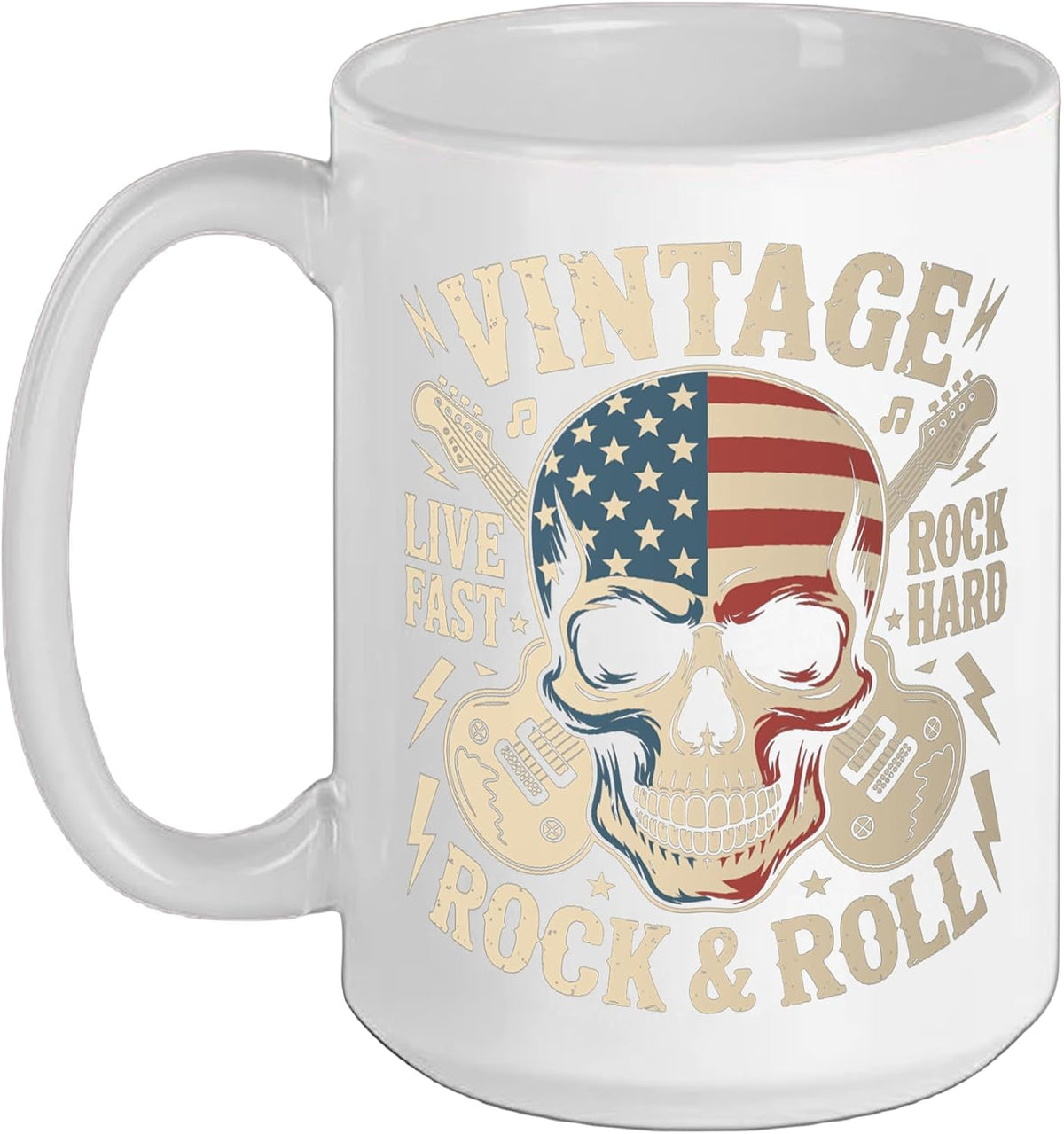 Guitar Vintage Live Fast Rock Hard Rock And Roll Ceramic Mug