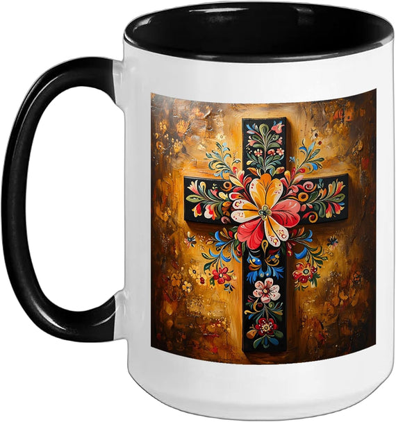 Traditional Norwegian Rosemaling Cross Ceramic Mug