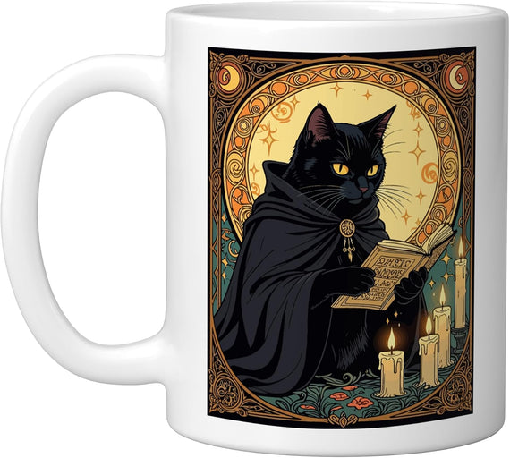 Black Cat Reading Halloween Ceramic Mug