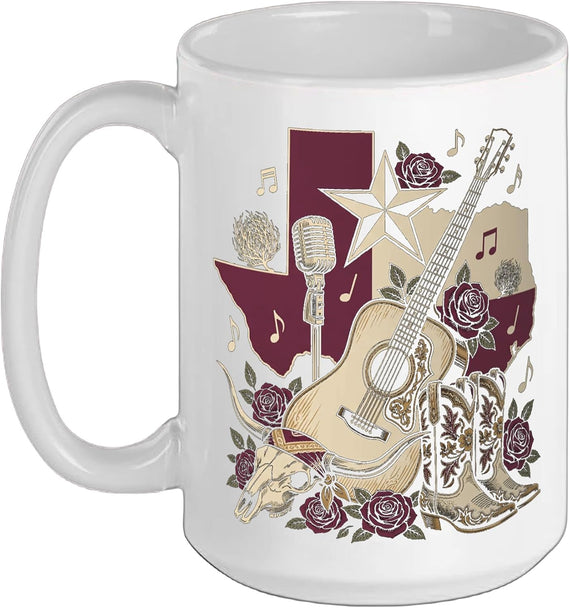 Western Country Texas Cowboy Boot Cowboyhat Guitar Ceramic Mug