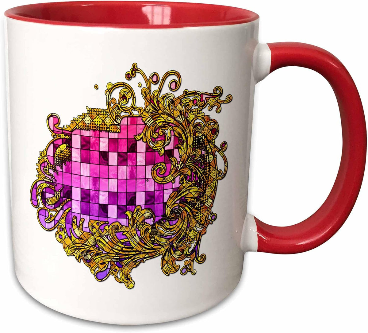 Yellow Stained Glass Flourishes With Pink Ceramic Mug