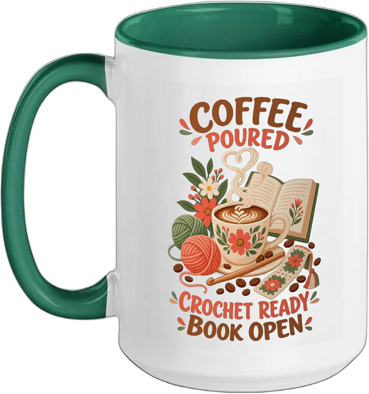 Crochet Coffee Book Cozy Reading Yarn Hobby Humor Ceramic Mug