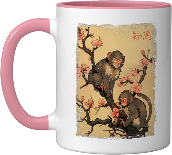 Japanese Scenery Monkey Sitting On A Sakura Tree Japan Art Ceramic Mug