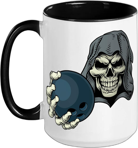 Grim Reaper Death Skeleton Skull Bowling Team Mascot Halloween Mug