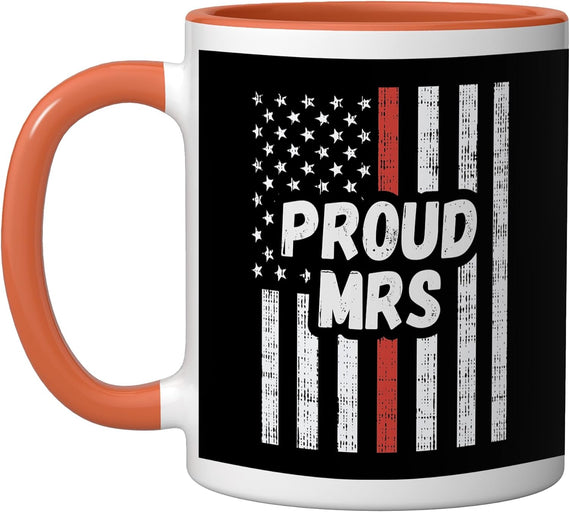 Proud Firefighter Mrs Shirt Usa Thin Red Line Christmas Ceramic Mug