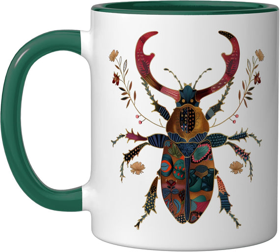 Stag Beetle Flowers Insect Bug Tattoo Artist Entomology Ceramic Mug