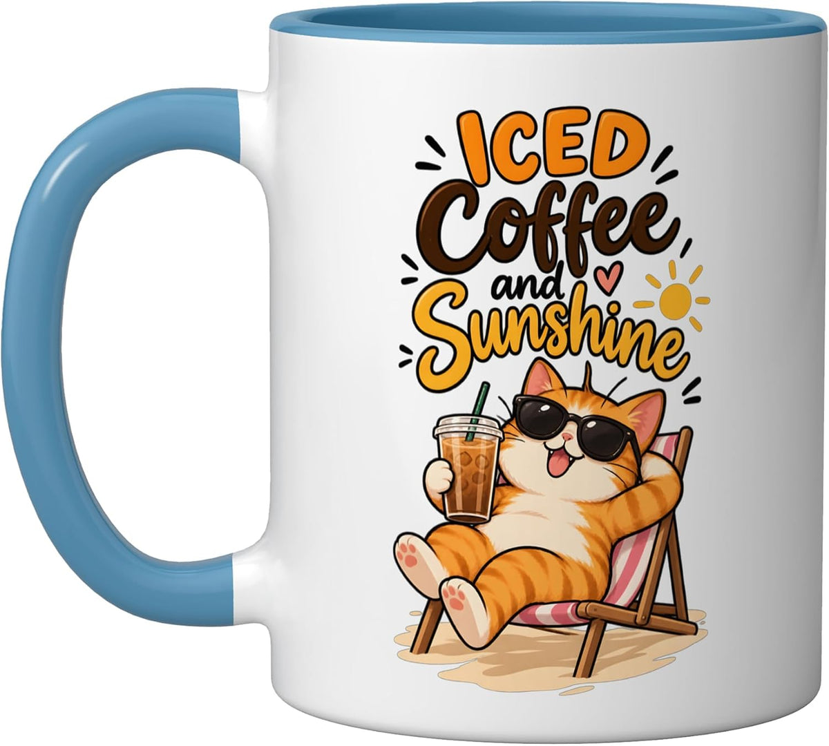 Iced Coffee And Sunshine Cat Funny Ceramic Mug