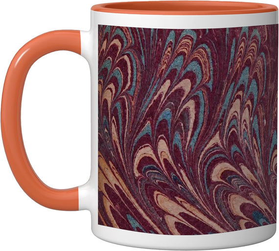 Abstract Dark Red Blue And Cream Marbled Design Ceramic Mug