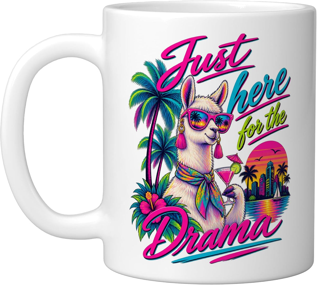 Just Here For The Drama Llama Tropical Retro Ceramic Mug