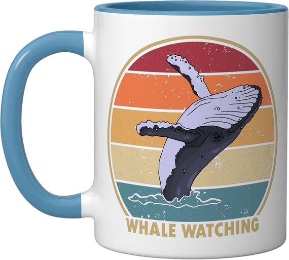 Retro Blue Beluga Cetacea Cachalot Watcher Whale Watching Ceramic Mug