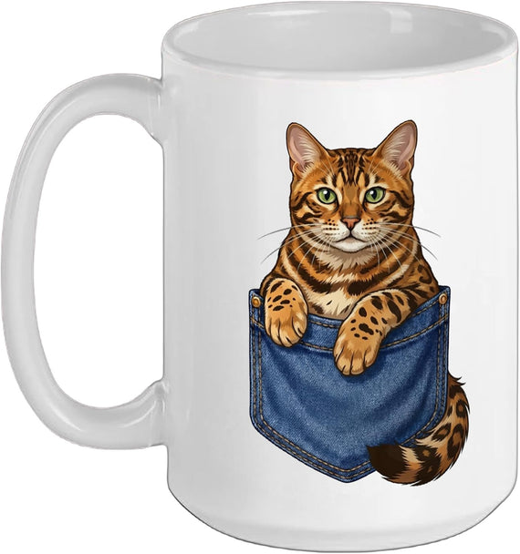 Peeking Bengal Cat In Pocket Ceramic Mug