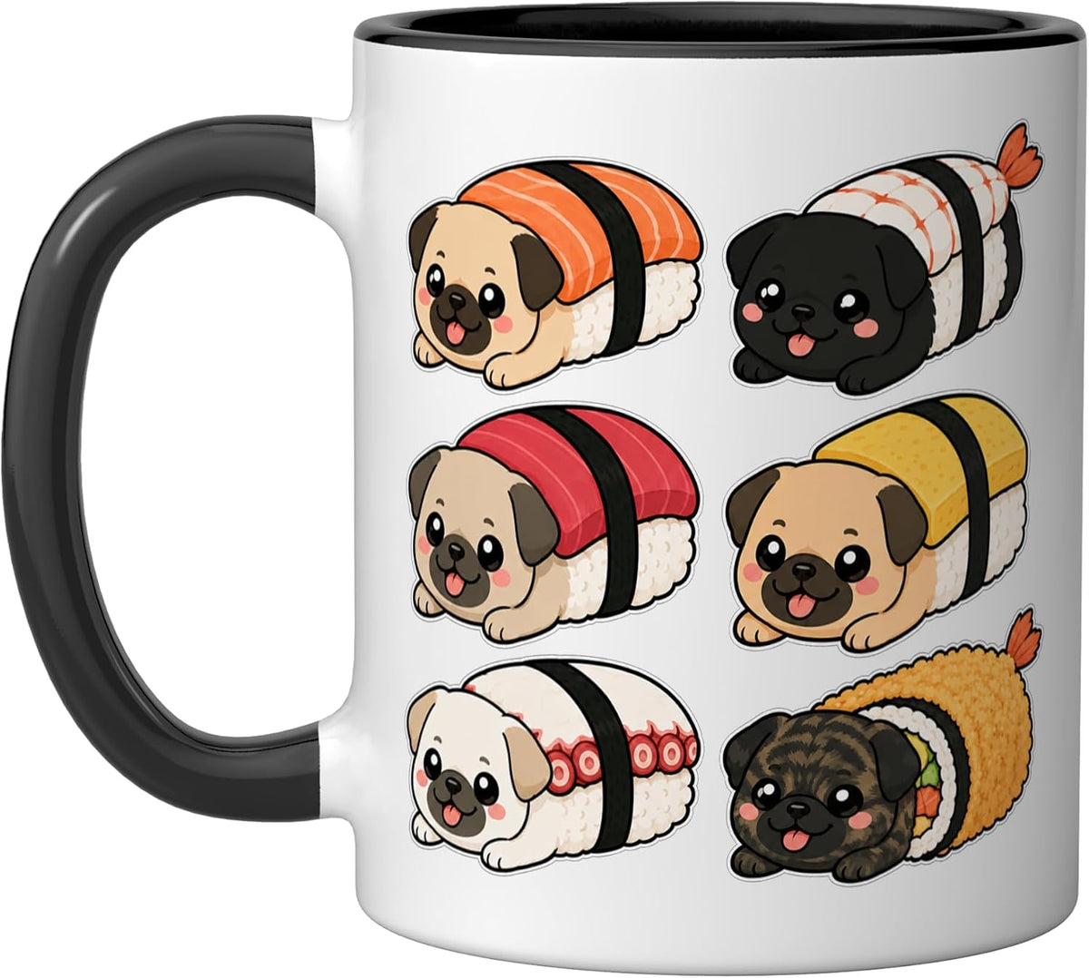 Pug Sushi Roll Set Kawaii Ceramic Mug