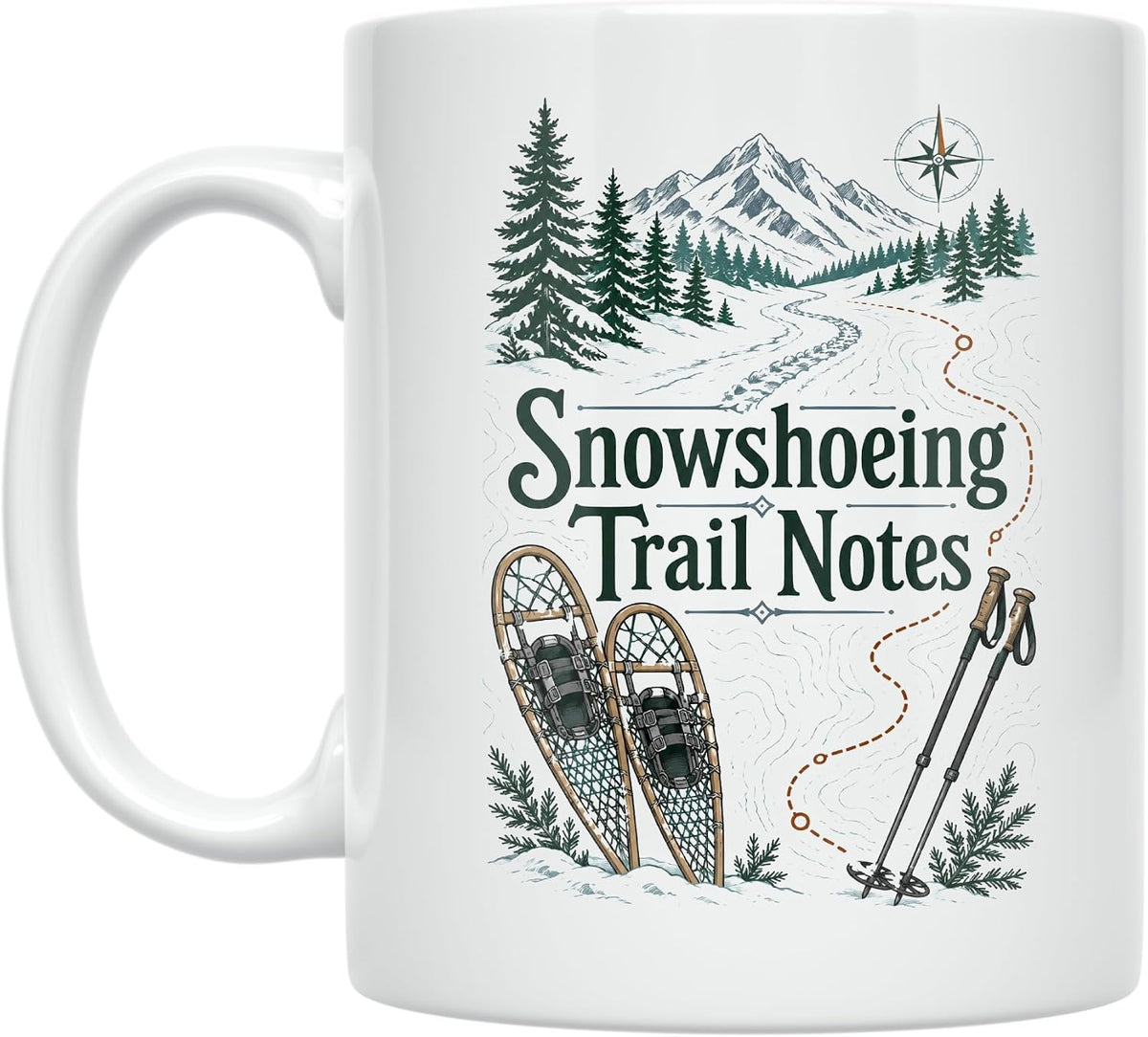 Snowshoeing Trail Notes Mug - Vintage Snowshoe Design - Ceramic Mug