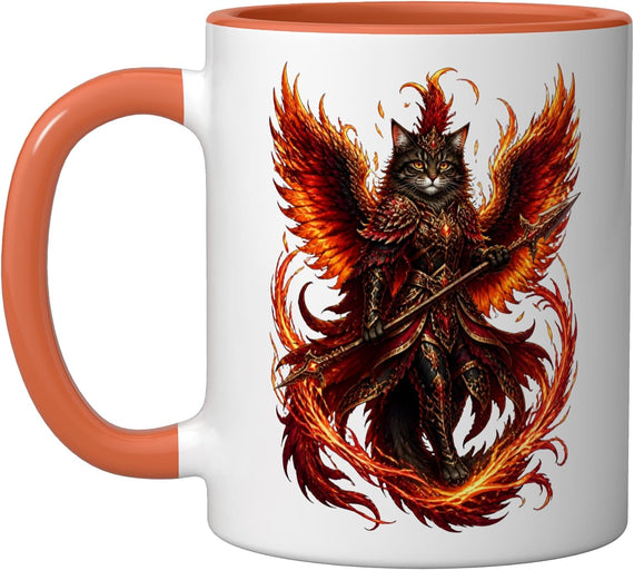 Fire Phoenix Warrior Cat Fantasy Ceramic Mug