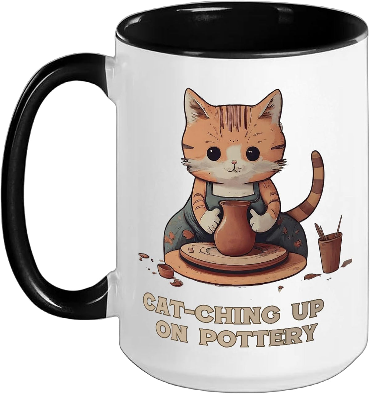 Cat-Ching Up On Pottery Funny Cat Lover Design Ceramic Mug