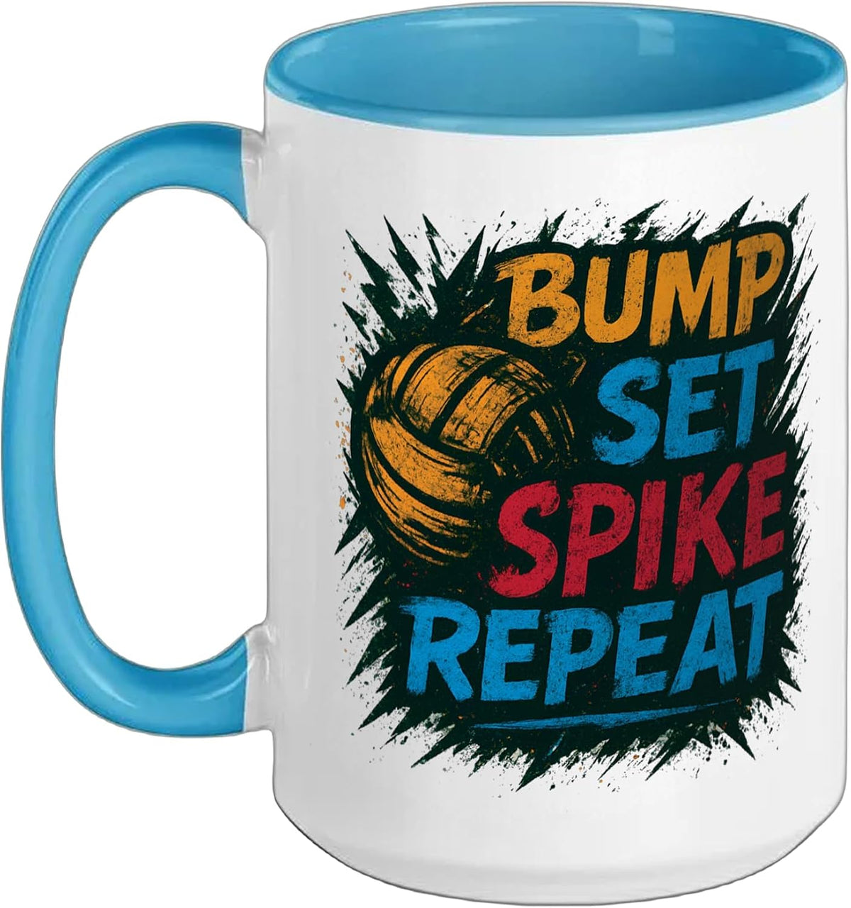 Volleyball Bump Set Spike Repeat Colorful Court Energy Ceramic Mug
