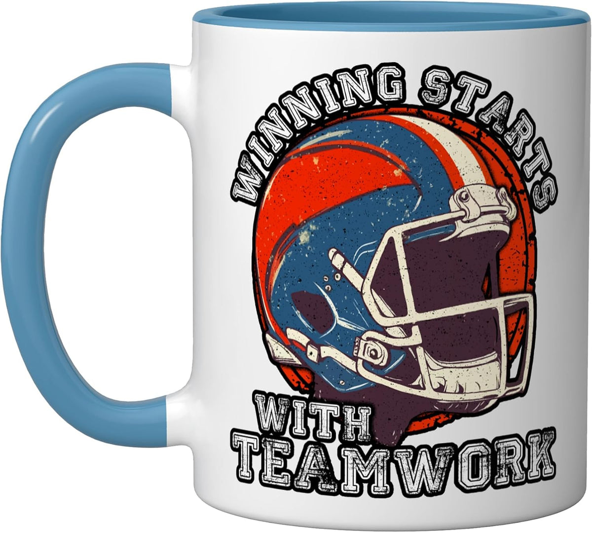 Winning Starts With Teamwork Football Helmet Ceramic Mug