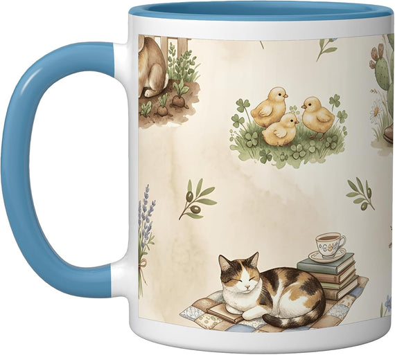Cute Lamb With Chicks Watercolor Ceramic Mug