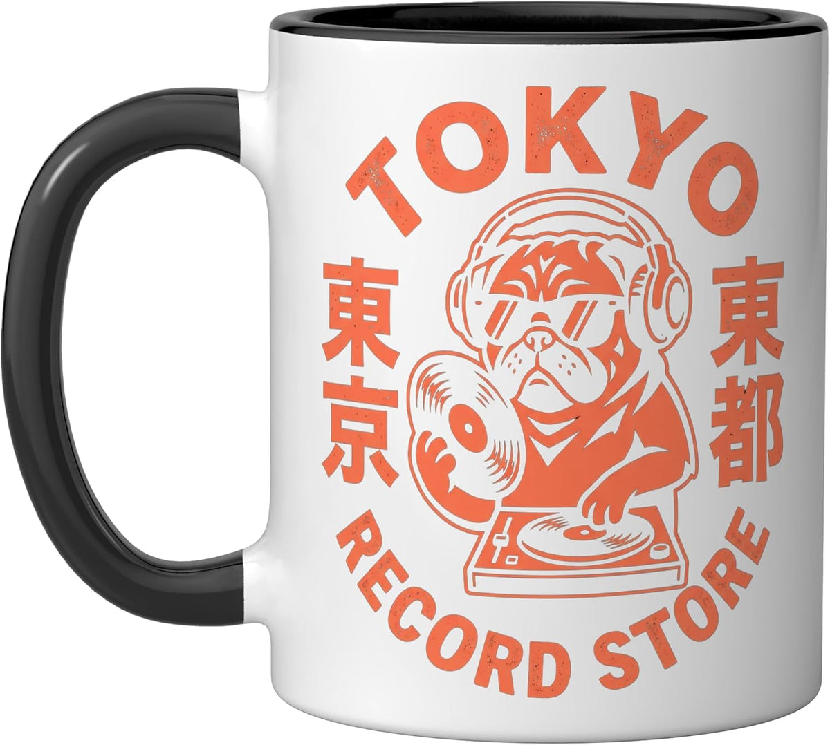 Tokyo Record Store Tshirt Pug Japanese Streetwear Vinyl Ceramic Mug