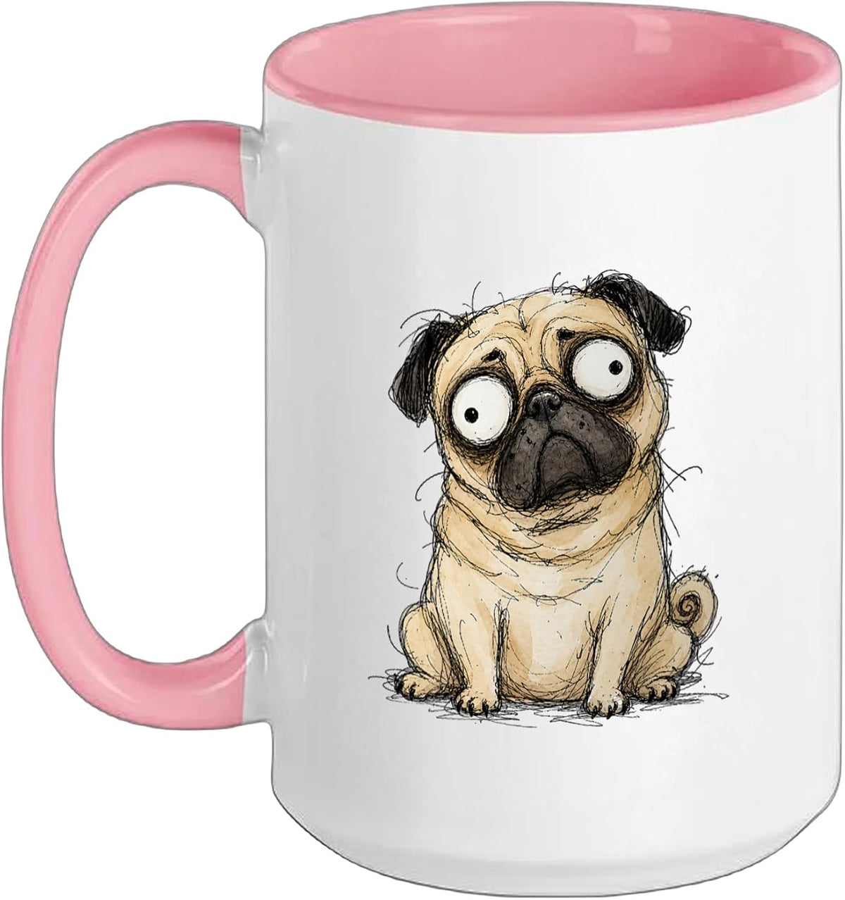 Funny Pug Sketch Drawing Dog Hand Drawn Doodle Ceramic Mug