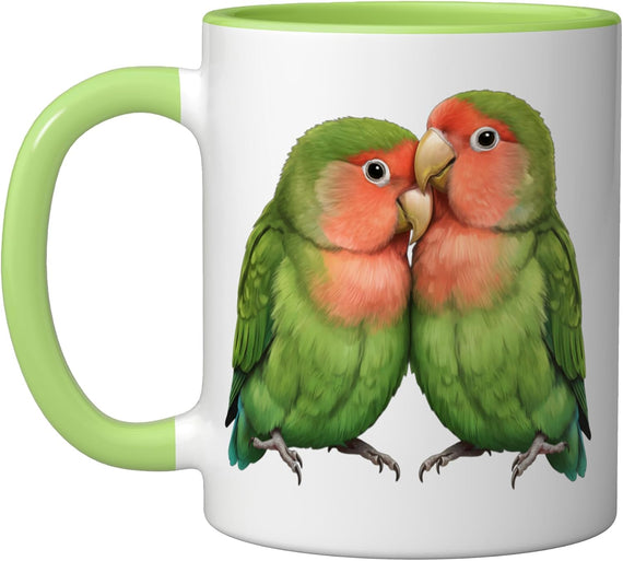 Bird Peach Faced Lovebirds Cozy Pair Illustration Light Ceramic Mug