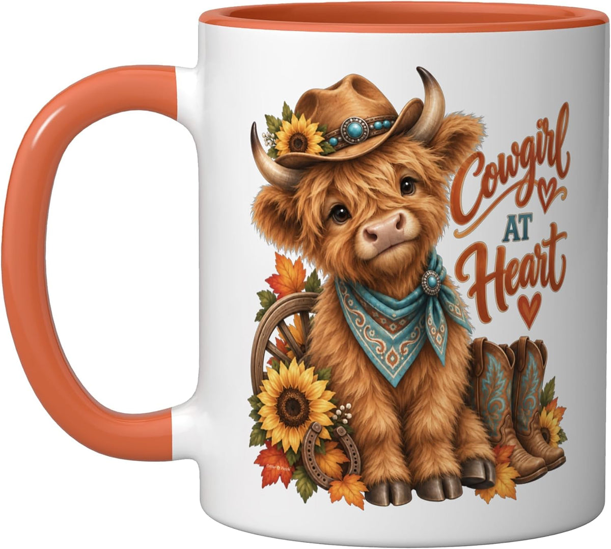 Cowgirl At Heart Cute Highland Cow Western Design Ceramic Mug