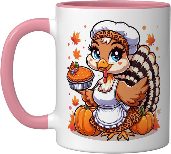 Thanksgiving Turkey Girl Leopard Ceramic Mug