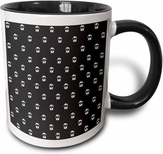 Janna Salak Designs Gothic - Grey Skulls Halloween Ceramic Mug