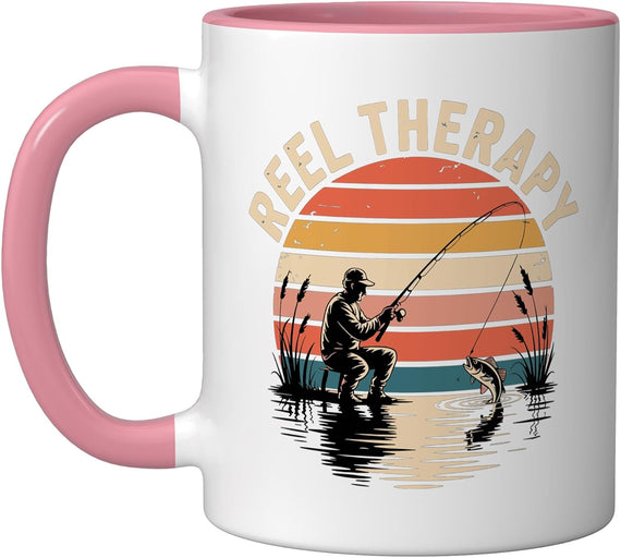 Reel Therapy Retro Sunset Fisherman Angler Lifestyle Ceramic Mug