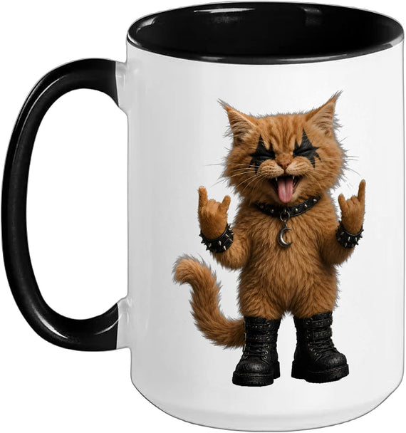 Heavymetal Rock Cat Rock On Gothic Punk Design Halloween Ceramic Mug