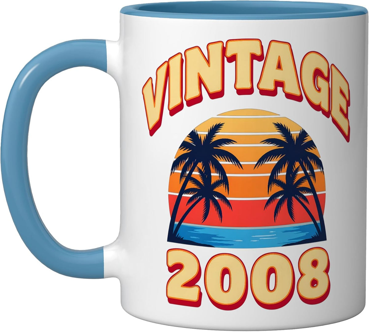 Vintage 2008 Retro Sunset Palm Trees 18th Birthday Born Ceramic Mug
